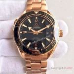 Swiss Replica Omega Seamaster Co-Axial Rose Gold Watch Black Dial